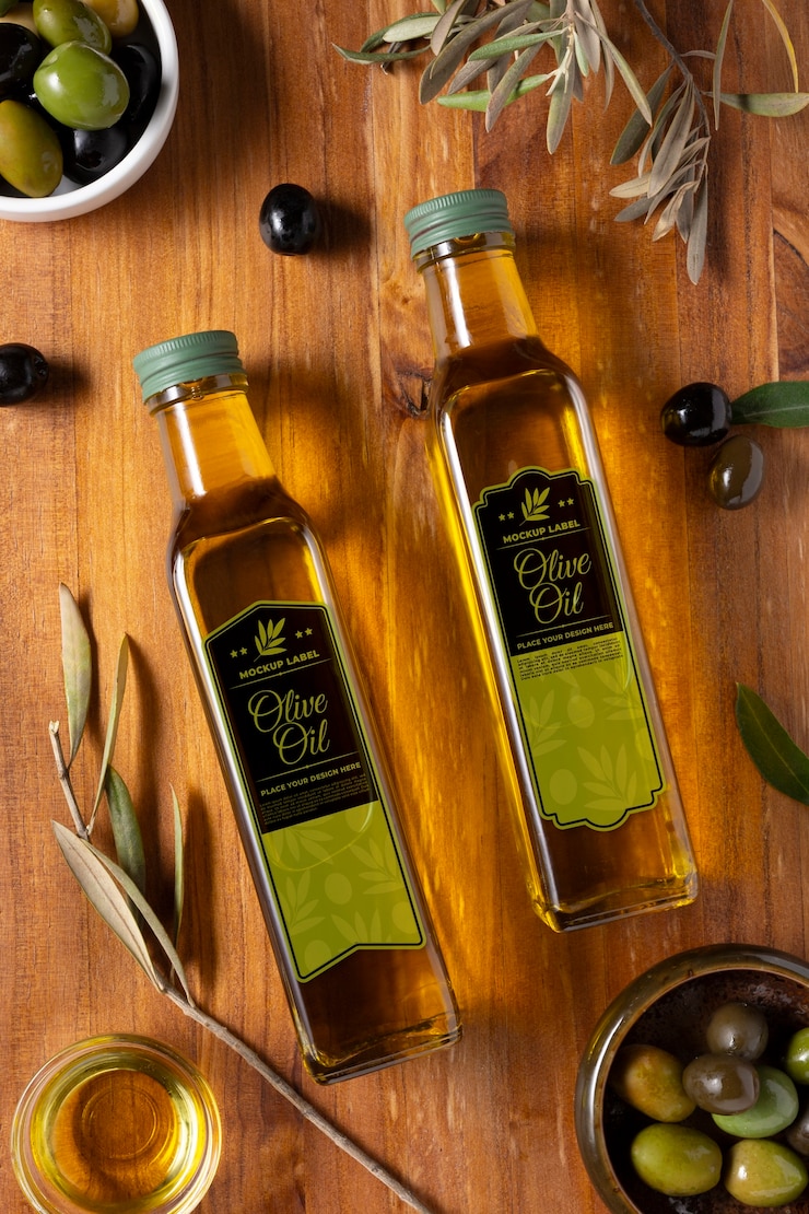 PSD mockup di bottiglia di olio d'oliva