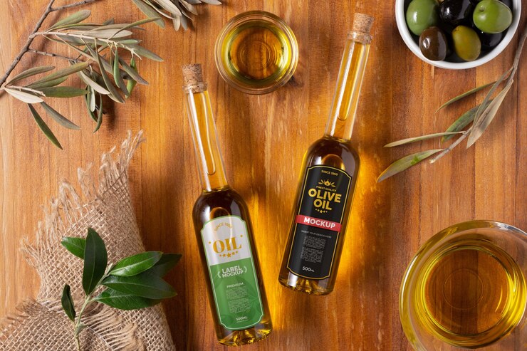 PSD mockup di bottiglia di olio d'oliva