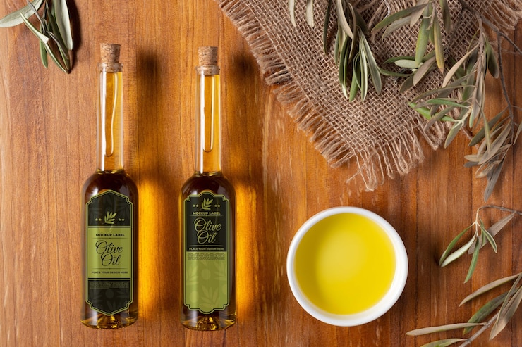 PSD mockup di bottiglia di olio d'oliva