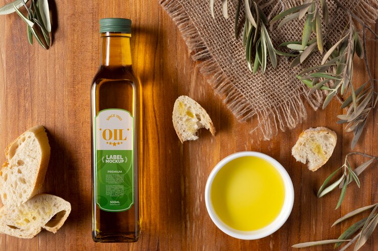 PSD mockup di bottiglia di olio d'oliva