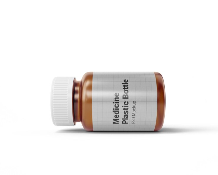 PSD mockup di bottiglia di plastica medica