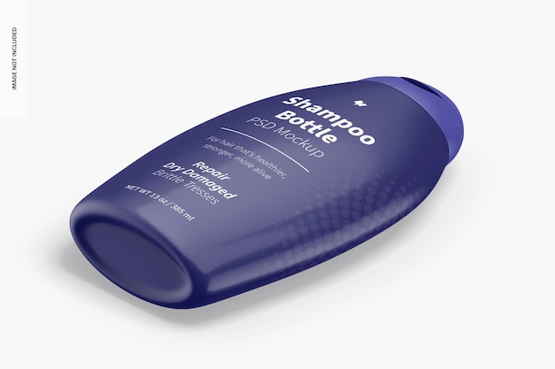 Mockup di bottiglia di shampoo da 13 once, vista isometrica a sinistra