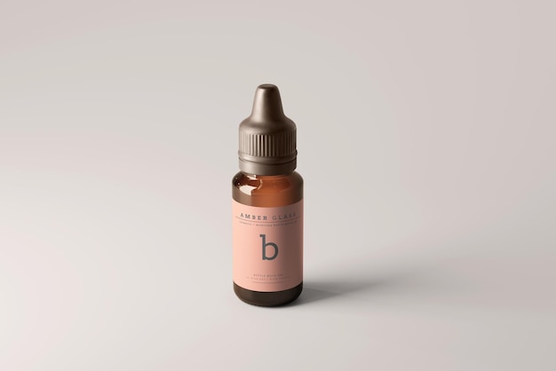 Mockup di bottiglia di vetro contagocce ambrato