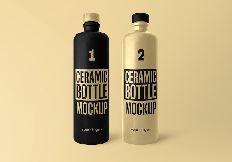 PSD mockup di bottiglia in ceramica opaca