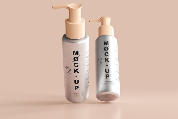 Mockup di bottiglia per pompa cosmetica con corpo in alluminio
