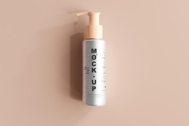 Mockup di bottiglia per pompa cosmetica in alluminio