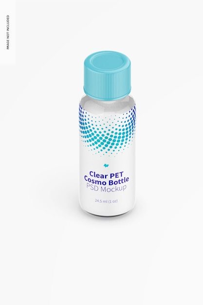 Mockup di bottiglia rotonda Cosmo in PET da 1 oz, vista isometrica