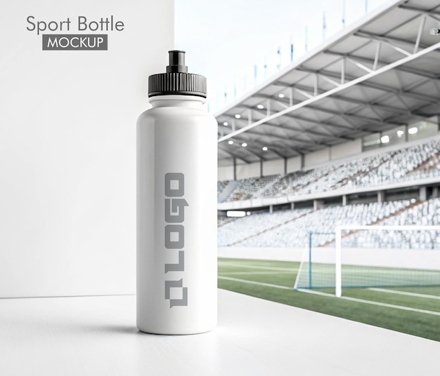 Mockup di bottiglia sportiva con sfondo dello stadio