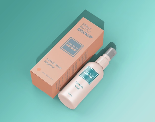 Mockup di bottiglia spray con scatola