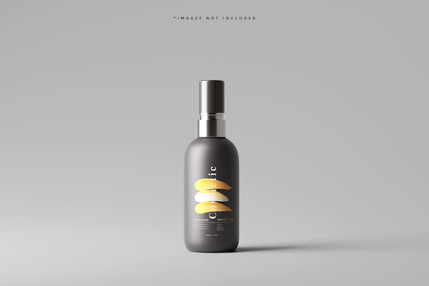 Mockup di bottiglia spray in plastica di colore scuro