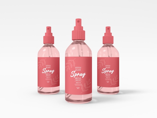 Mockup di bottiglia spray in vetro trasparente