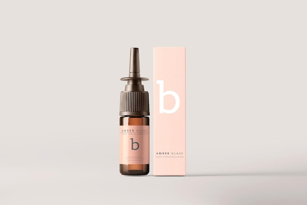 Mockup di bottiglia spray nasale in vetro ambrato