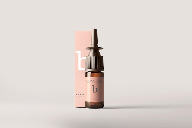 Mockup di bottiglia spray nasale in vetro ambrato