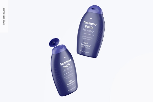 Mockup di bottiglie di shampoo da 13 once, galleggianti