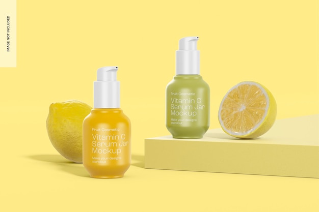 Mockup di bottiglie di siero di vitamina C, vista a sinistra