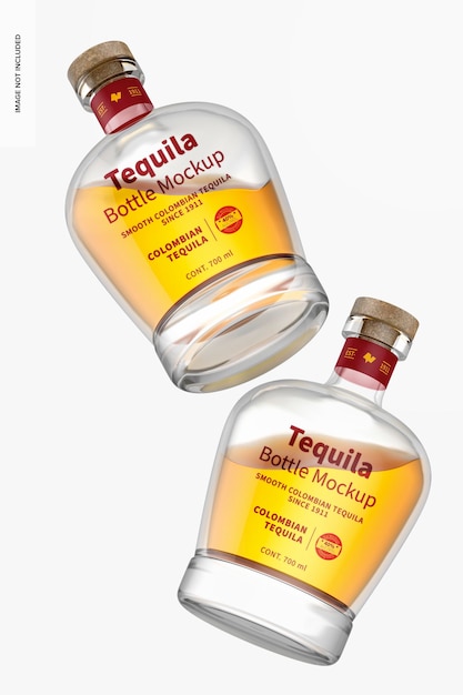 Mockup di bottiglie di tequila, galleggianti