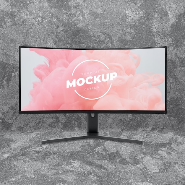 Mockup di branding del monitor a schermo curvo modificabile