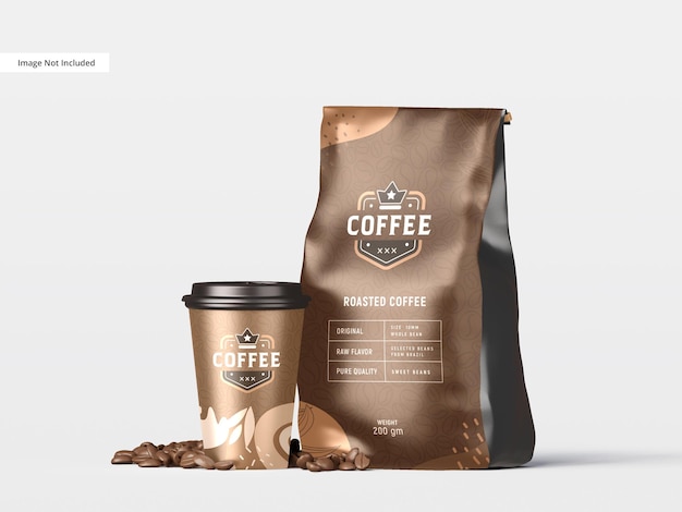 Mockup di branding della borsa del caffè in lamina lucida