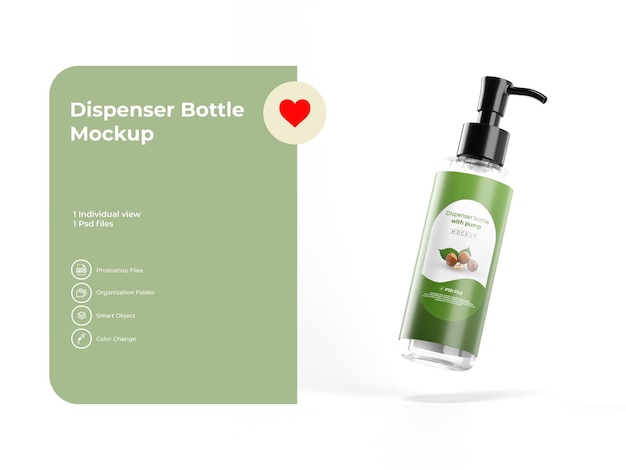 Mockup di branding della bottiglia della pompa cosmetica in plastica trasparente lucida isolato