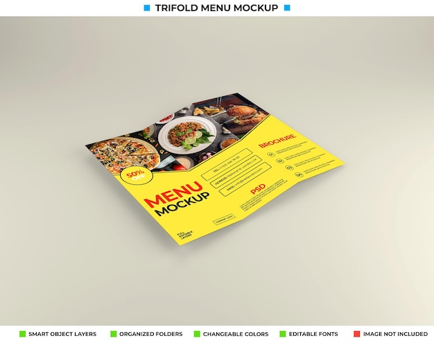 Mockup di brochure a tre ante con il concetto di ristorante