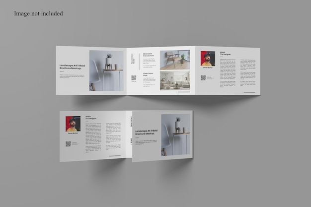 Mockup di brochure a tre ante con vista dall'alto orizzontale