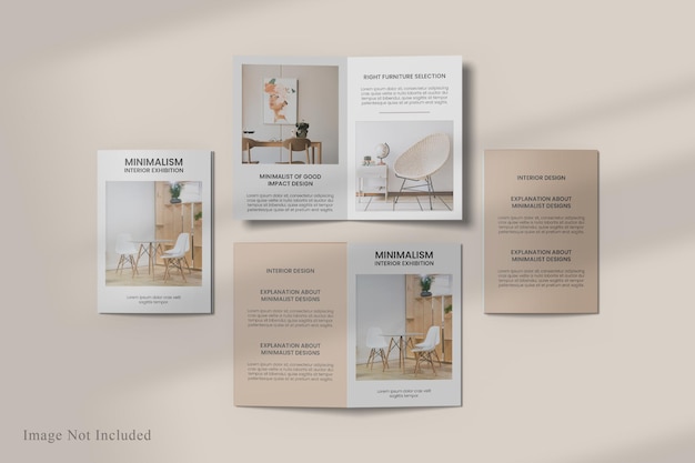 Mockup di brochure bifold A4 con sovrapposizione di ombre