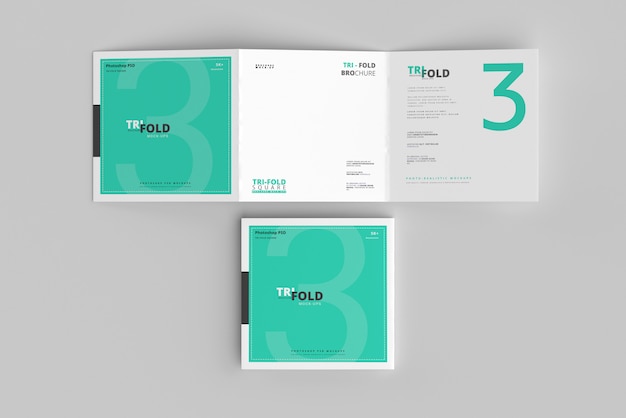 Mockup di brochure quadrate ripiegabili