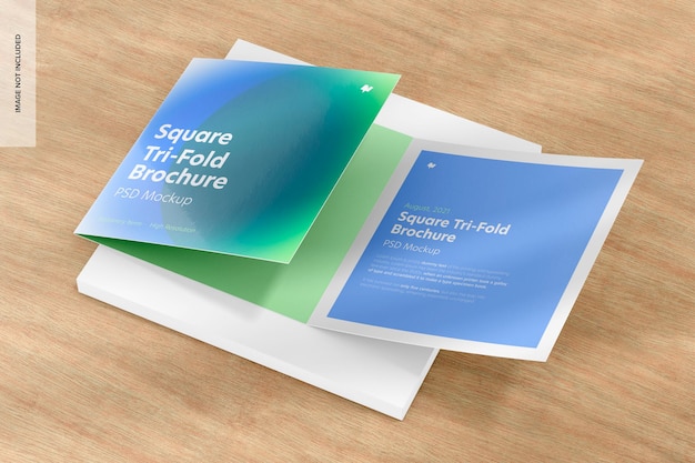 Mockup di brochure ripiegabile quadrata, vista dall'alto