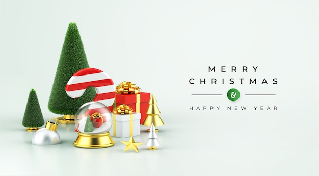 Mockup di buon Natale e felice anno nuovo con decorazioni natalizie 3d