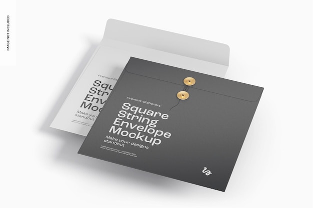 Mockup di busta a corda quadrata, vista destra