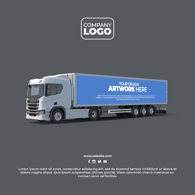 Mockup di camion per consegne PSD con sfondo alfa