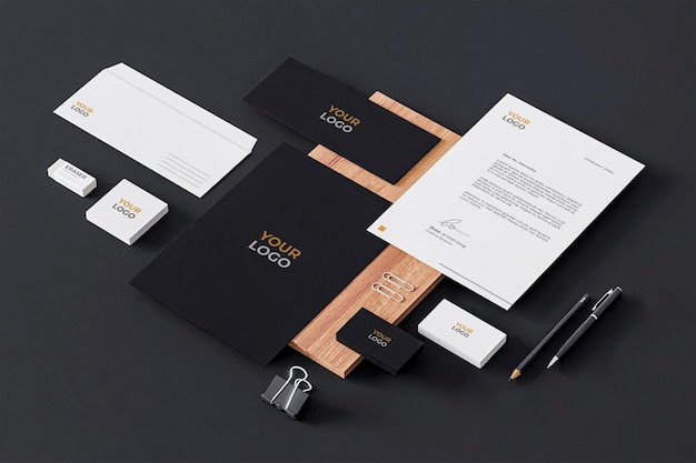 Mockup di cancelleria Black White Company Business realistico