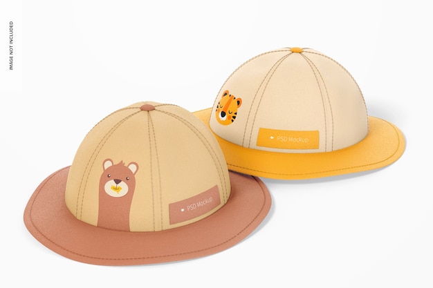 Mockup di cappelli da sole per bambini, prospettiva