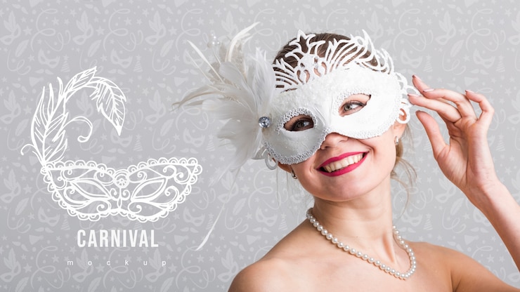 PSD mockup di carnevale con l'immagine della donna