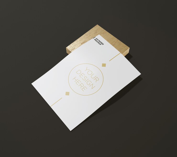 PSD mockup di carta a4 minimalista su blocco di legno
