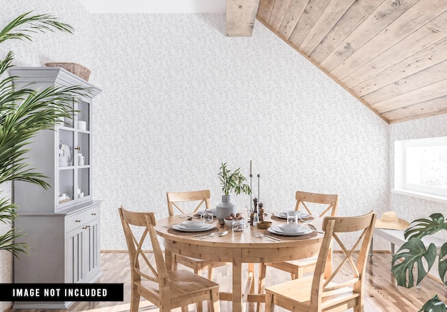 Mockup di carta da parati nella sala da pranzo scandinava