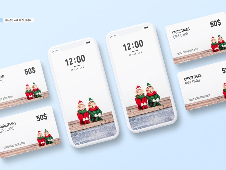 Mockup di carta regalo di Natale minimo con mockup di telefono