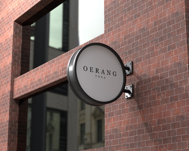 Mockup di cartello con logo appeso sul muro