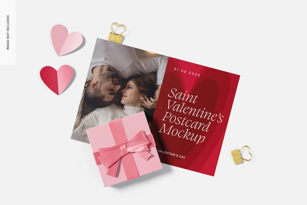 Mockup di cartoline di San Valentino, con confezione regalo
