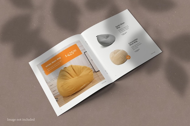 Mockup di catalogo brochure quadrata con sovrapposizione di ombre