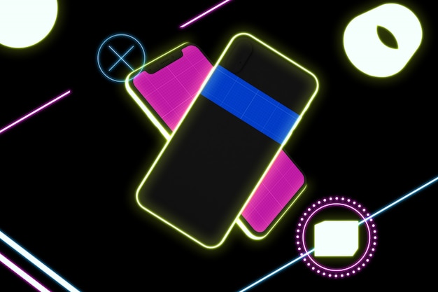 Mockup di cellulari al neon