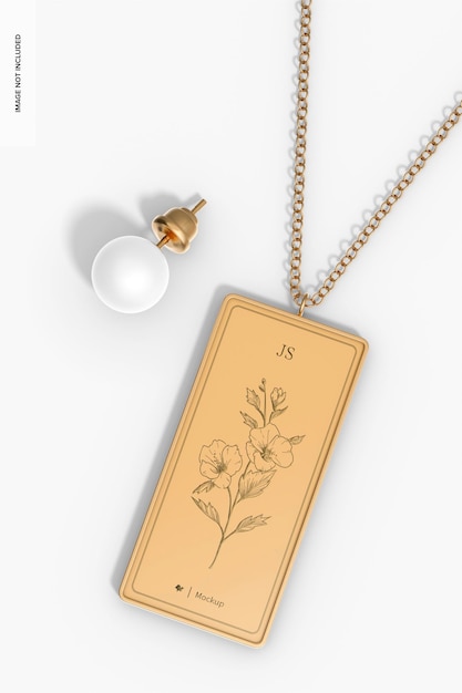 Mockup di collana con ciondolo rettangolare, vista dall'alto