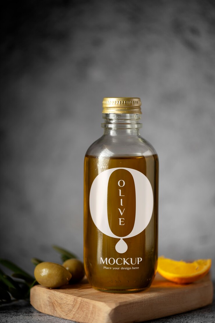 PSD mockup di confezione di bottiglie di olio d'oliva