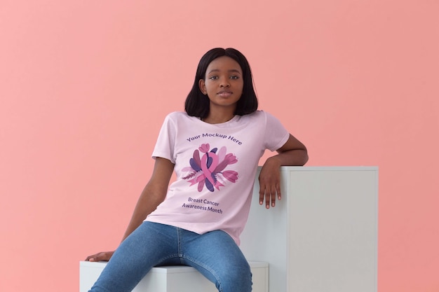 Mockup di consapevolezza dell'abbigliamento da portare della giovane donna