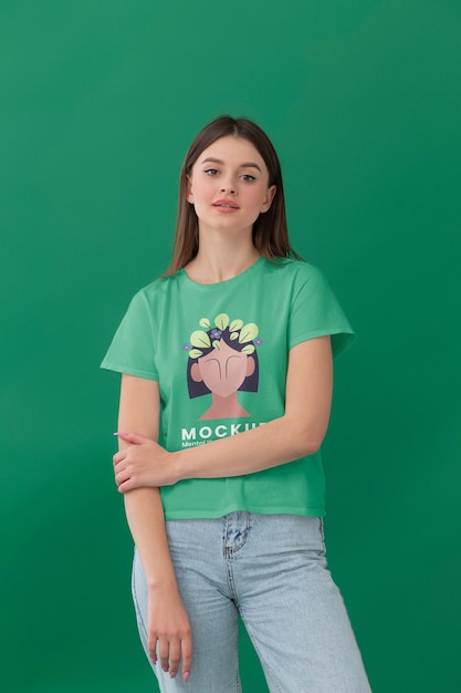 Mockup di consapevolezza dell'abbigliamento da portare della giovane donna