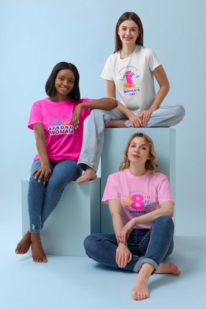 Mockup di consapevolezza dell'abbigliamento di giovani donne