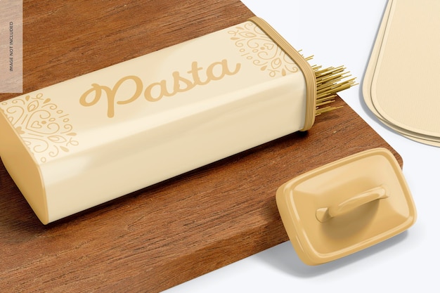 Mockup di contenitore per la conservazione della pasta alto, prospettiva