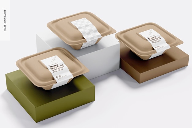 Mockup di contenitori alimentari Kraft quadrati vista a sinistra