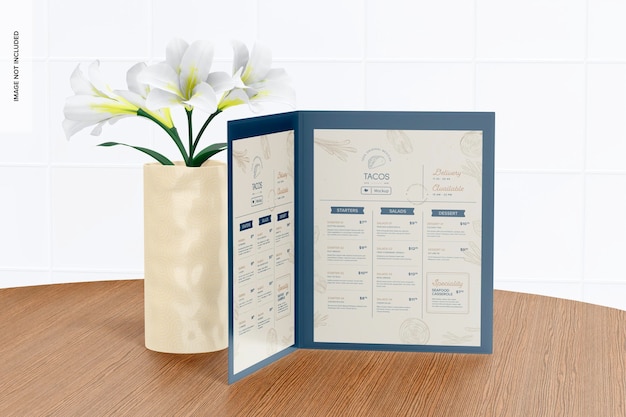 Mockup di copertina del menu a due lati, aperto