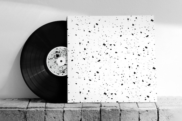 Mockup di copertina di dischi in vinile con motivo a pennello inchiostro